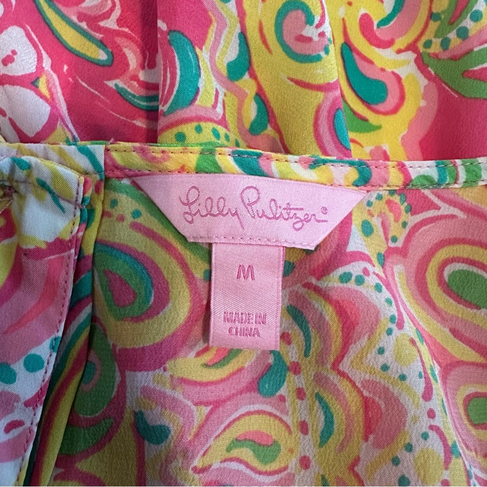 Lilly Pulitzer Iona Silk Shell Hotty Pink Double Trouble Tank (Size M) - Picture 5 of 9